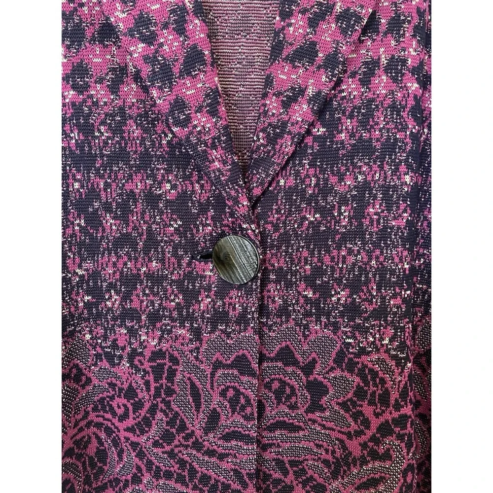 NWT Misook‎ Pink Black Houndstooth Floral Knit Blazer Jacket Cardigan XL, $398